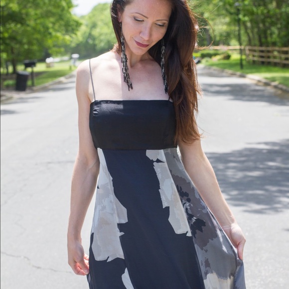 ZARA long black white floral spaghetti strap gown - Picture 3 of 3